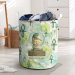 Heqet Nile Ankh Symbol Laundry Basket Egyptian Lotus Motif in Watercolor Life Theme
