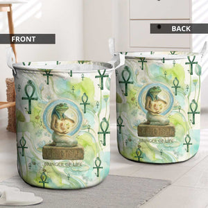 Heqet Nile Ankh Symbol Laundry Basket Egyptian Lotus Motif in Watercolor Life Theme
