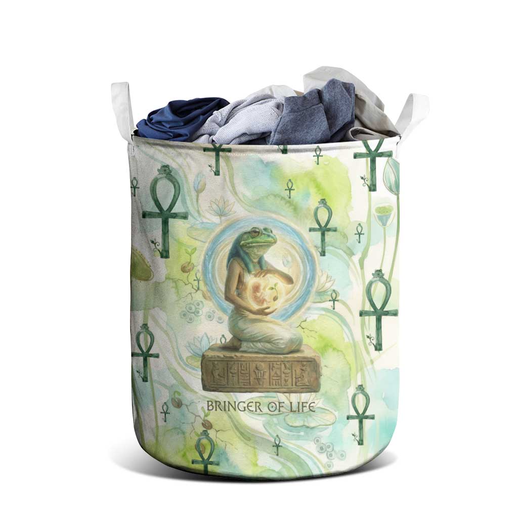 Heqet Nile Ankh Symbol Laundry Basket Egyptian Lotus Motif in Watercolor Life Theme