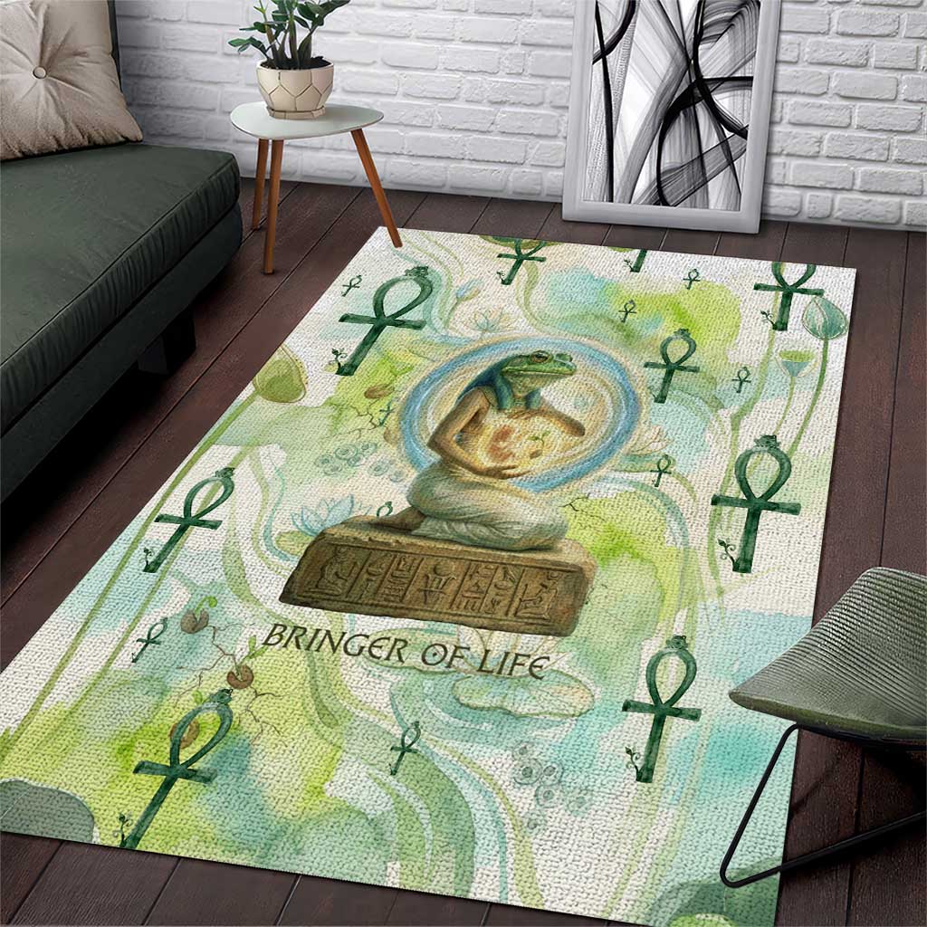 Heqet Nile Ankh Symbol Area Rug Egyptian Lotus Motif in Watercolor Life Theme