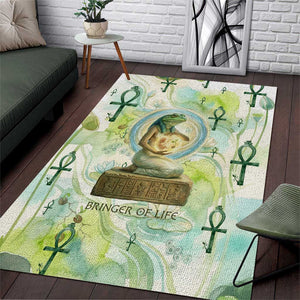 Heqet Nile Ankh Symbol Area Rug Egyptian Lotus Motif in Watercolor Life Theme