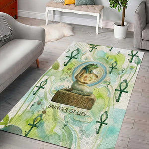 Heqet Nile Ankh Symbol Area Rug Egyptian Lotus Motif in Watercolor Life Theme