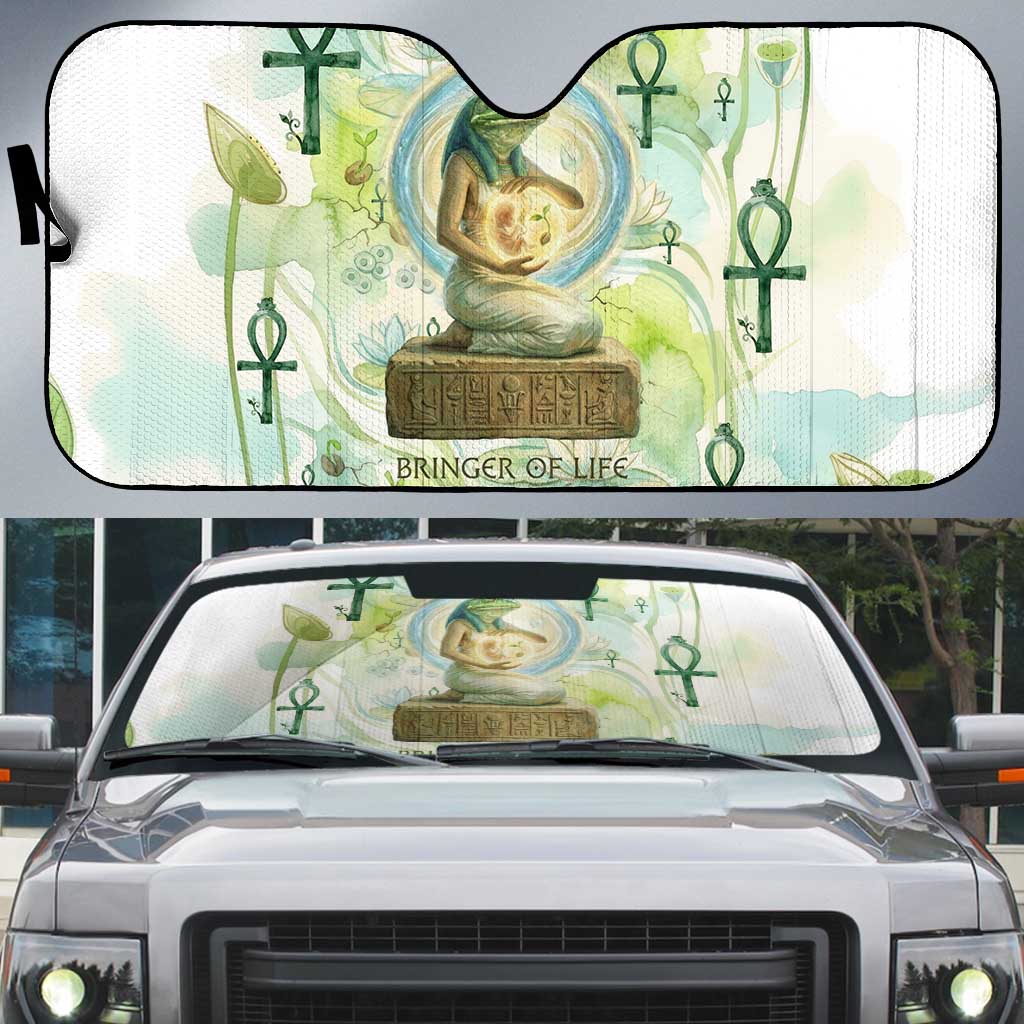 Heqet Nile Ankh Symbol Auto Sun Shade Egyptian Lotus Motif in Watercolor Life Theme