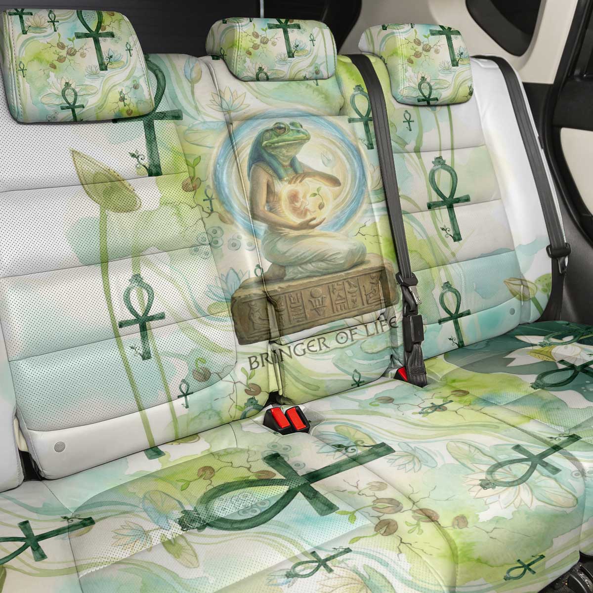Heqet Nile Ankh Symbol Back Car Seat Cover Egyptian Lotus Motif in Watercolor Life Theme