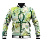Heqet Nile Ankh Symbol Baseball Jacket Egyptian Lotus Motif in Watercolor Life Theme