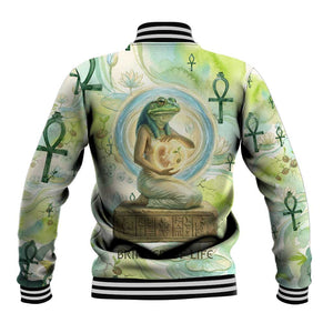 Heqet Nile Ankh Symbol Baseball Jacket Egyptian Lotus Motif in Watercolor Life Theme