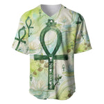 Heqet Nile Ankh Symbol Baseball Jersey Egyptian Lotus Motif in Watercolor Life Theme