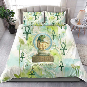 Heqet Nile Ankh Symbol Bedding Set Egyptian Lotus Motif in Watercolor Life Theme