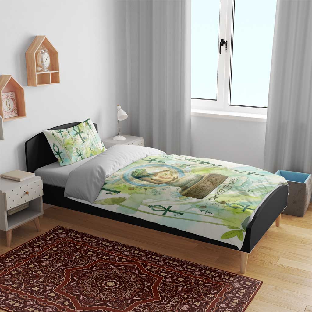 Heqet Nile Ankh Symbol Bedding Set Egyptian Lotus Motif in Watercolor Life Theme