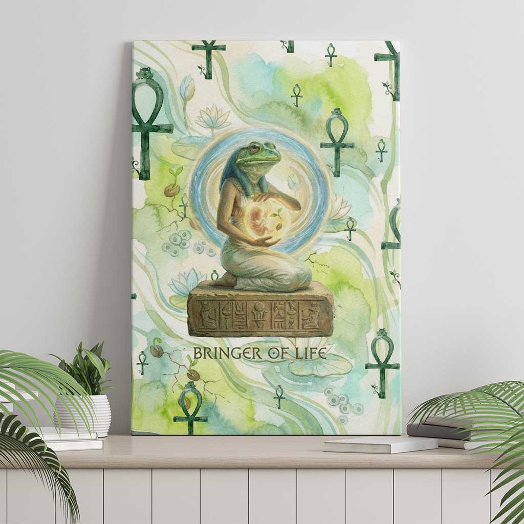 Heqet Nile Ankh Symbol Canvas Wall Art Egyptian Lotus Motif in Watercolor Life Theme