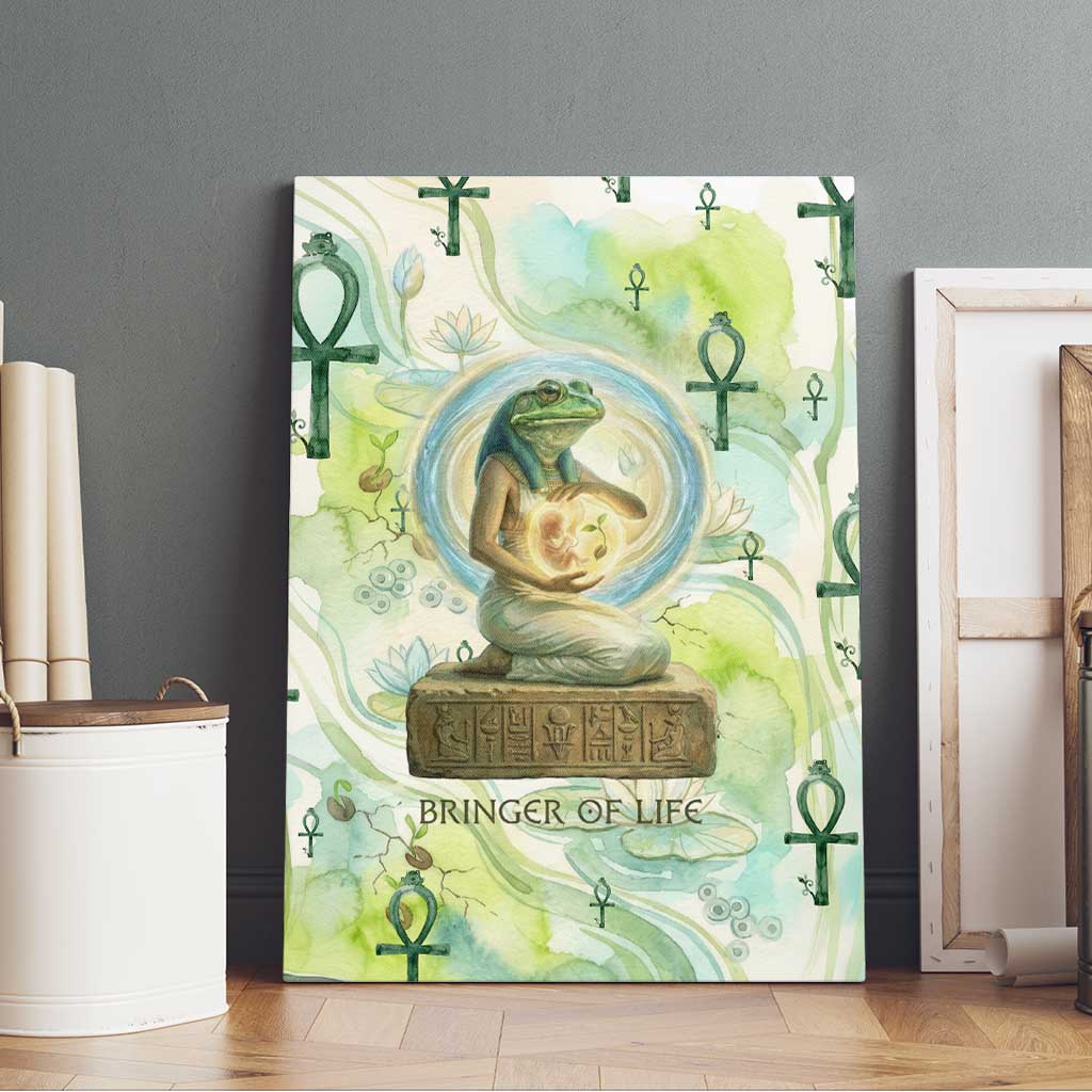 Heqet Nile Ankh Symbol Canvas Wall Art Egyptian Lotus Motif in Watercolor Life Theme