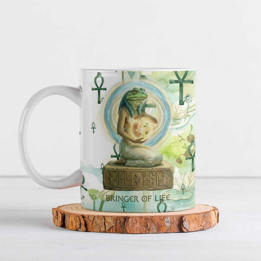 Heqet Nile Ankh Symbol Ceramic Mug Egyptian Lotus Motif in Watercolor Life Theme