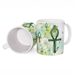 Heqet Nile Ankh Symbol Ceramic Mug Egyptian Lotus Motif in Watercolor Life Theme