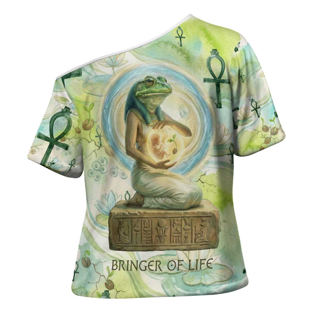 Heqet Nile Ankh Symbol Cross Shoulder Shirt Egyptian Lotus Motif in Watercolor Life Theme
