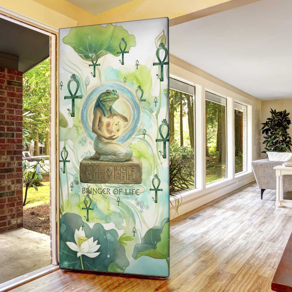 Heqet Nile Ankh Symbol Door Cover Egyptian Lotus Motif in Watercolor Life Theme