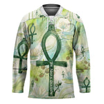 Heqet Nile Ankh Symbol Hockey Jersey Egyptian Lotus Motif in Watercolor Life Theme