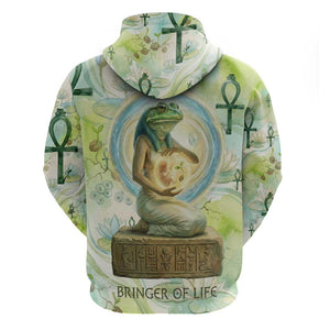 Heqet Nile Ankh Symbol Hoodie Egyptian Lotus Motif in Watercolor Life Theme