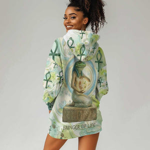 Heqet Nile Ankh Symbol Hoodie Dress Egyptian Lotus Motif in Watercolor Life Theme