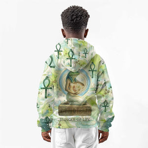 Heqet Nile Ankh Symbol Kid Hoodie Egyptian Lotus Motif in Watercolor Life Theme