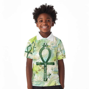 Heqet Nile Ankh Symbol Kid Polo Shirt Egyptian Lotus Motif in Watercolor Life Theme