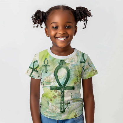 Heqet Nile Ankh Symbol Kid T shirt Egyptian Lotus Motif in Watercolor Life Theme