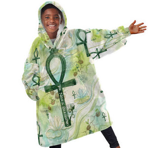 Heqet Nile Ankh Symbol Kid Wearable Blanket Hoodie Egyptian Lotus Motif in Watercolor Life Theme