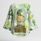 Heqet Nile Ankh Symbol Kimono Sleeve Blouse Egyptian Lotus Motif in Watercolor Life Theme