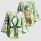 Heqet Nile Ankh Symbol Kimono Sleeve Blouse Egyptian Lotus Motif in Watercolor Life Theme