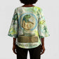 Heqet Nile Ankh Symbol Kimono Sleeve Blouse Egyptian Lotus Motif in Watercolor Life Theme