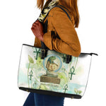 Heqet Nile Ankh Symbol Leather Tote Bag Egyptian Lotus Motif in Watercolor Life Theme