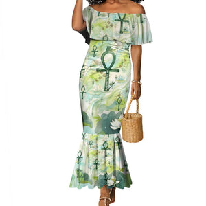 Heqet Nile Ankh Symbol Mermaid Dress Egyptian Lotus Motif in Watercolor Life Theme