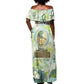 Heqet Nile Ankh Symbol Off Shoulder Maxi Dress Egyptian Lotus Motif in Watercolor Life Theme