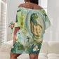 Heqet Nile Ankh Symbol Off Shoulder Short Dress Egyptian Lotus Motif in Watercolor Life Theme