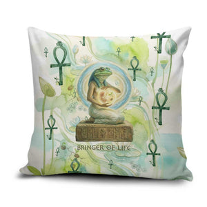 Heqet Nile Ankh Symbol Pillow Cover Egyptian Lotus Motif in Watercolor Life Theme