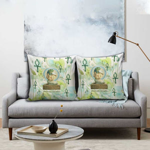 Heqet Nile Ankh Symbol Pillow Cover Egyptian Lotus Motif in Watercolor Life Theme