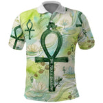 Heqet Nile Ankh Symbol Polo Shirt Egyptian Lotus Motif in Watercolor Life Theme