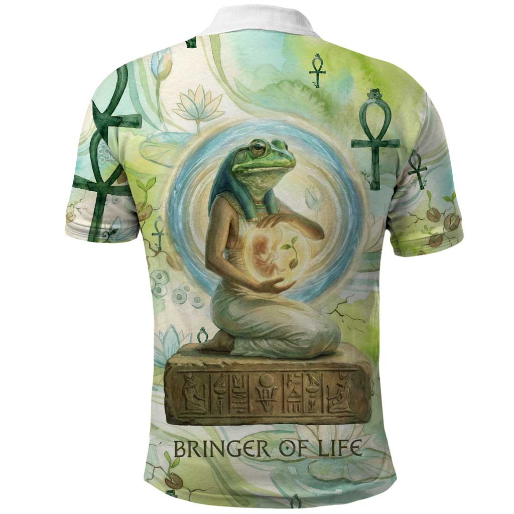 Heqet Nile Ankh Symbol Polo Shirt Egyptian Lotus Motif in Watercolor Life Theme