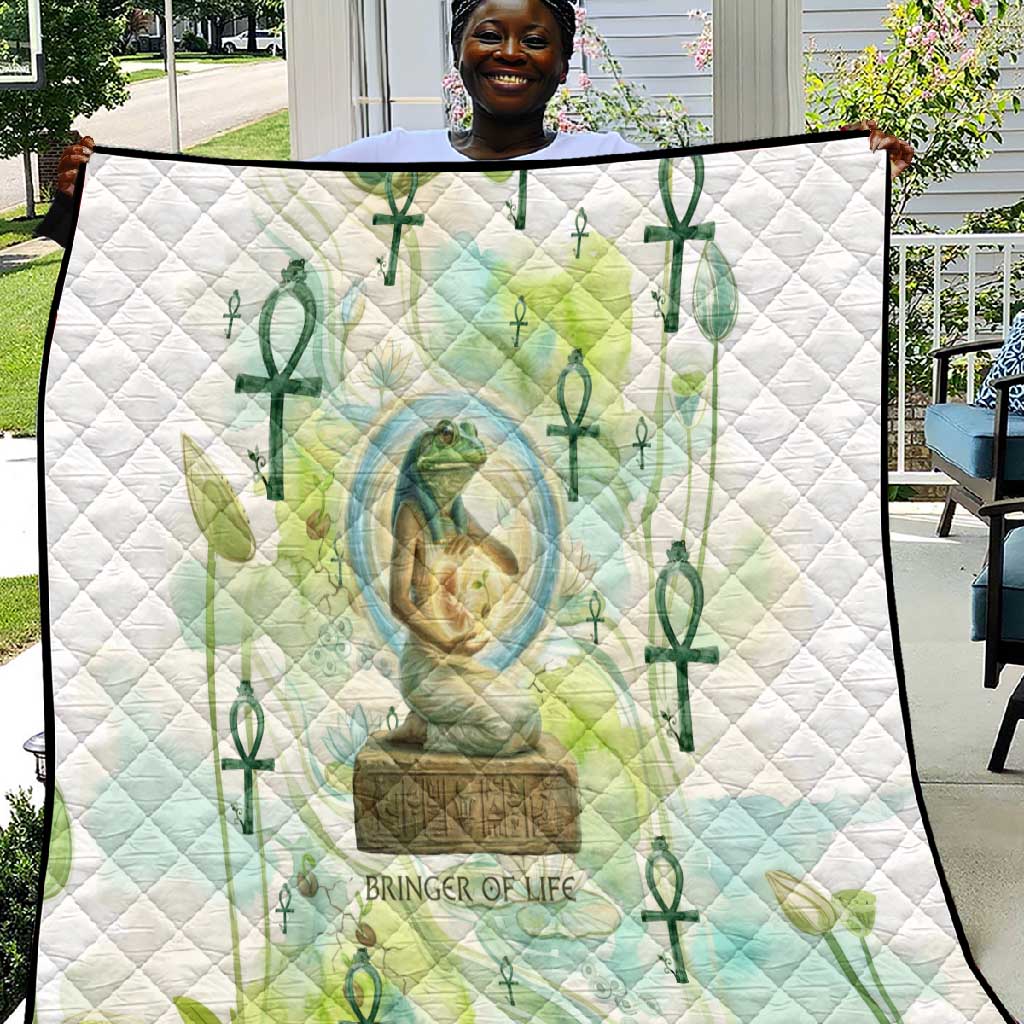 Heqet Nile Ankh Symbol Quilt Egyptian Lotus Motif in Watercolor Life Theme