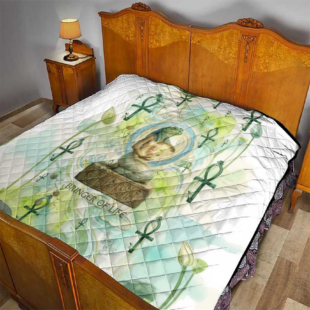 Heqet Nile Ankh Symbol Quilt Egyptian Lotus Motif in Watercolor Life Theme