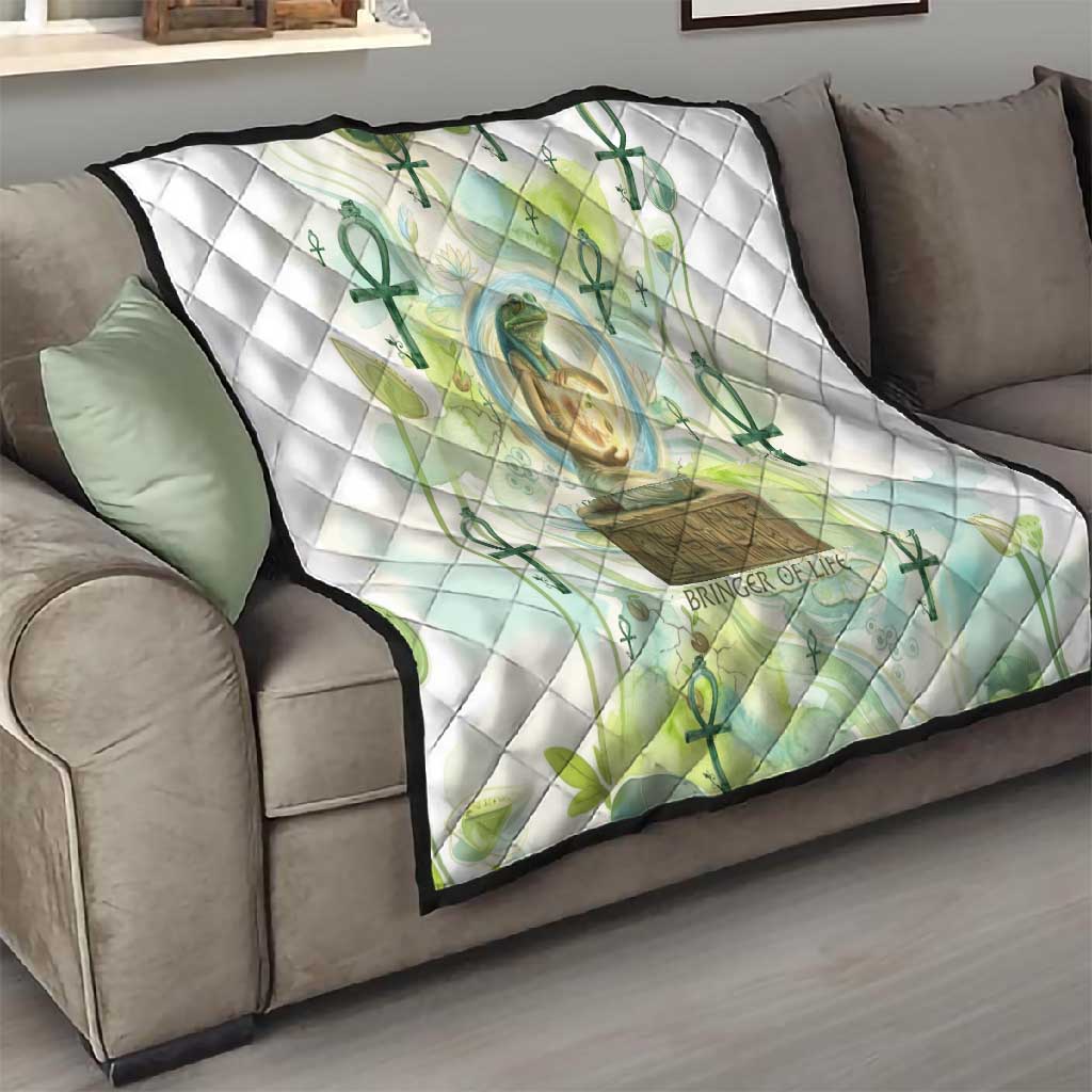 Heqet Nile Ankh Symbol Quilt Egyptian Lotus Motif in Watercolor Life Theme