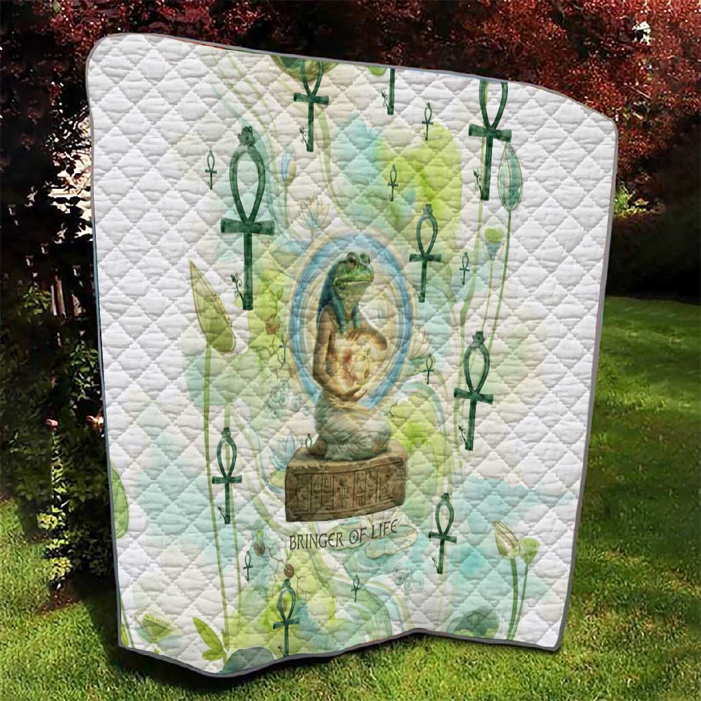 Heqet Nile Ankh Symbol Quilt Egyptian Lotus Motif in Watercolor Life Theme