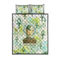 Heqet Nile Ankh Symbol Quilt Bed Set Egyptian Lotus Motif in Watercolor Life Theme