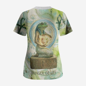 Heqet Nile Ankh Symbol Scrub Top Egyptian Lotus Motif in Watercolor Life Theme