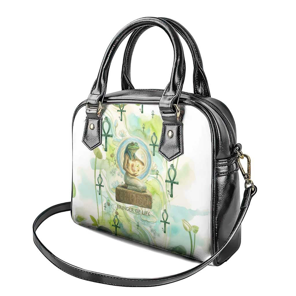 Heqet Nile Ankh Symbol Shoulder Handbag Egyptian Lotus Motif in Watercolor Life Theme