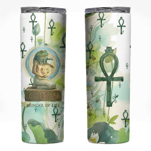 Heqet Nile Ankh Symbol Skinny Tumbler Egyptian Lotus Motif in Watercolor Life Theme
