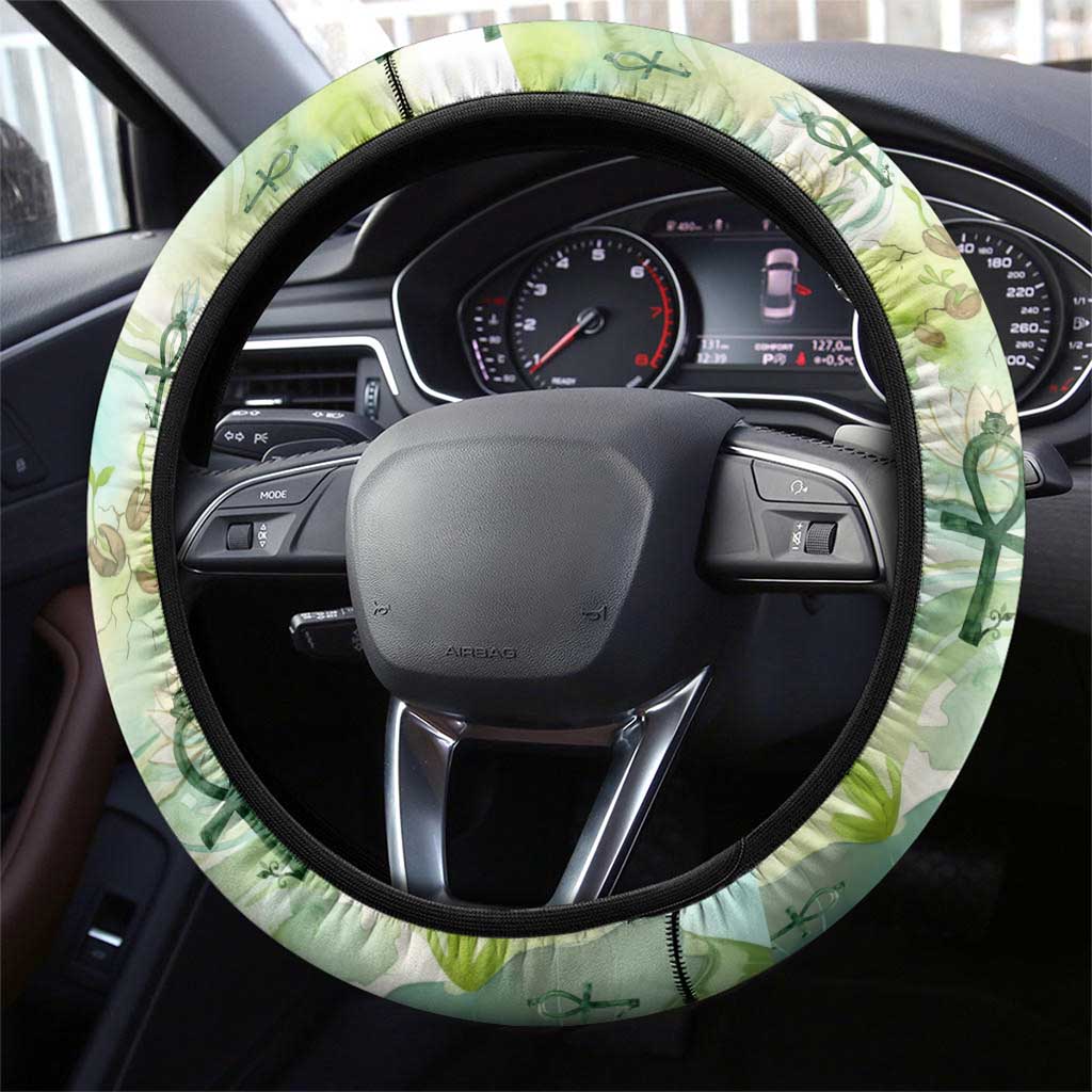 Heqet Nile Ankh Symbol Steering Wheel Cover Egyptian Lotus Motif in Watercolor Life Theme