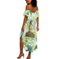 Heqet Nile Ankh Symbol Summer Maxi Dress Egyptian Lotus Motif in Watercolor Life Theme