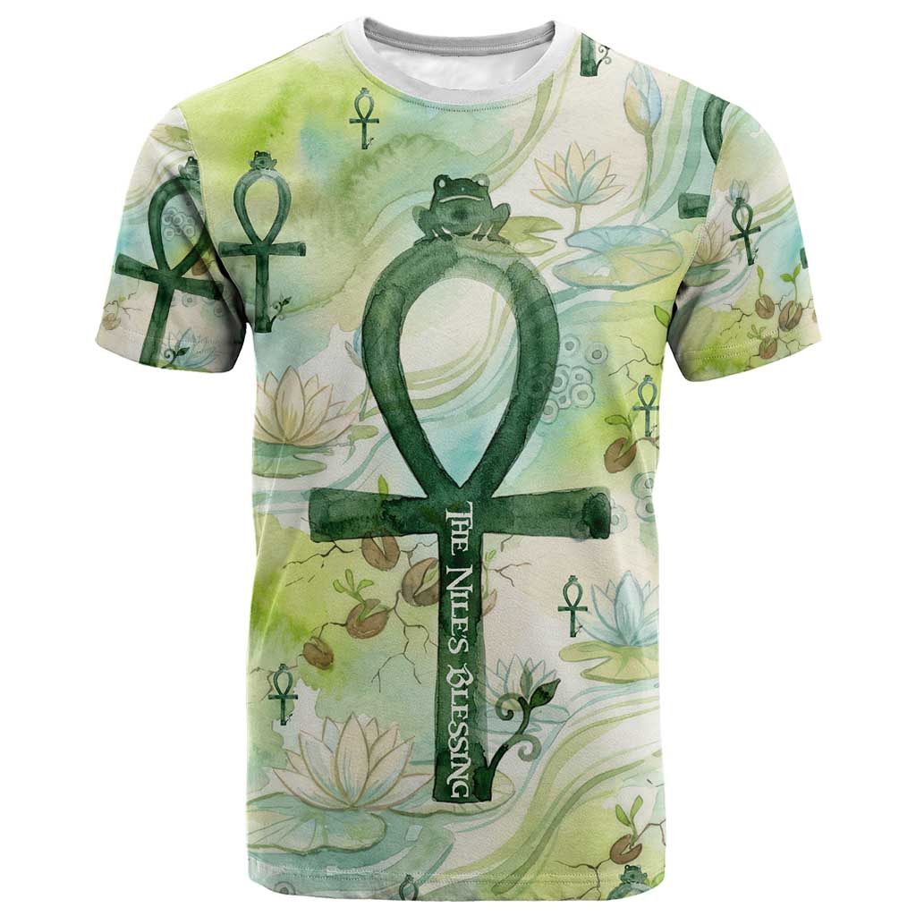 Heqet Nile Ankh Symbol T shirt Egyptian Lotus Motif in Watercolor Life Theme