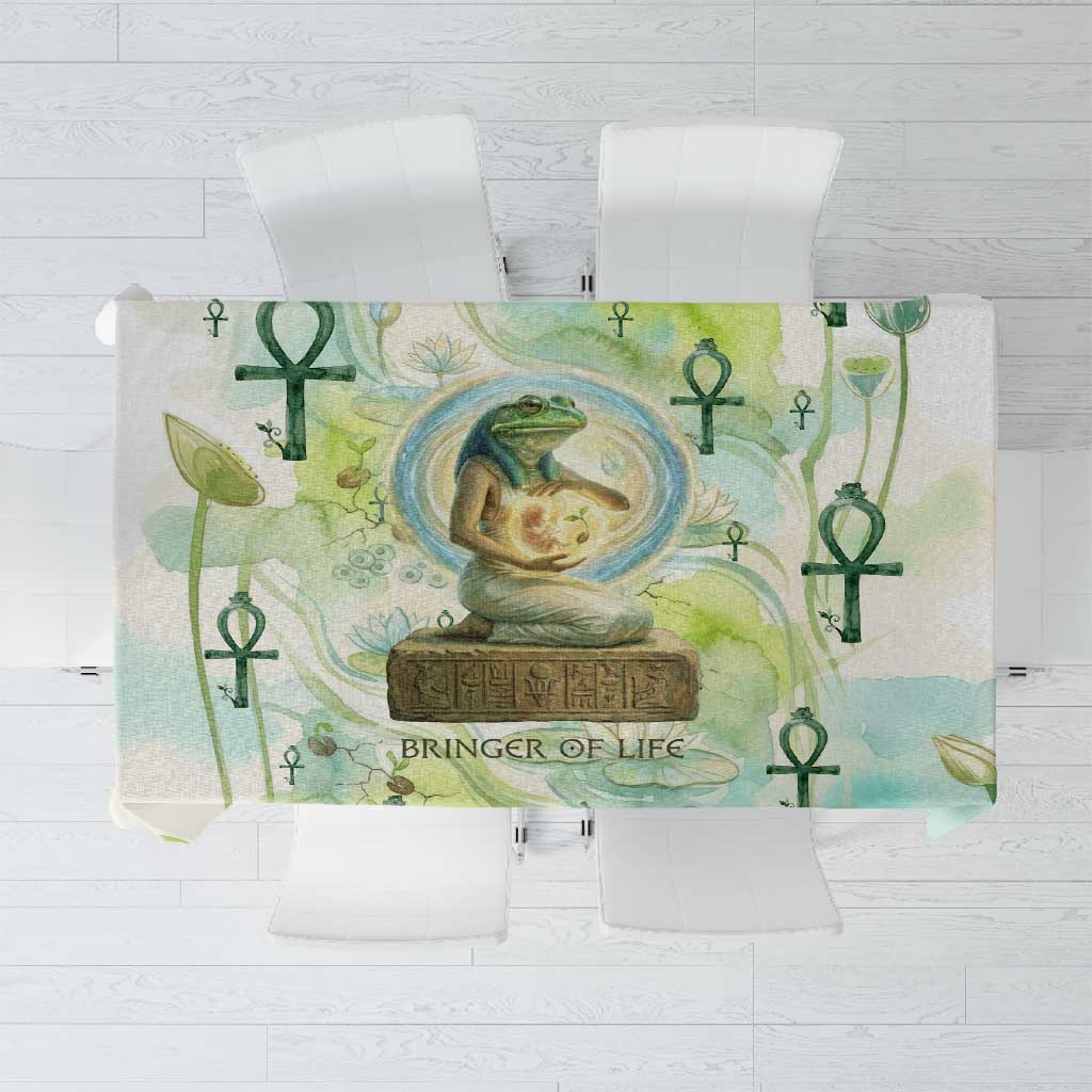 Heqet Nile Ankh Symbol Tablecloth Egyptian Lotus Motif in Watercolor Life Theme