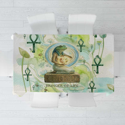 Heqet Nile Ankh Symbol Tablecloth Egyptian Lotus Motif in Watercolor Life Theme